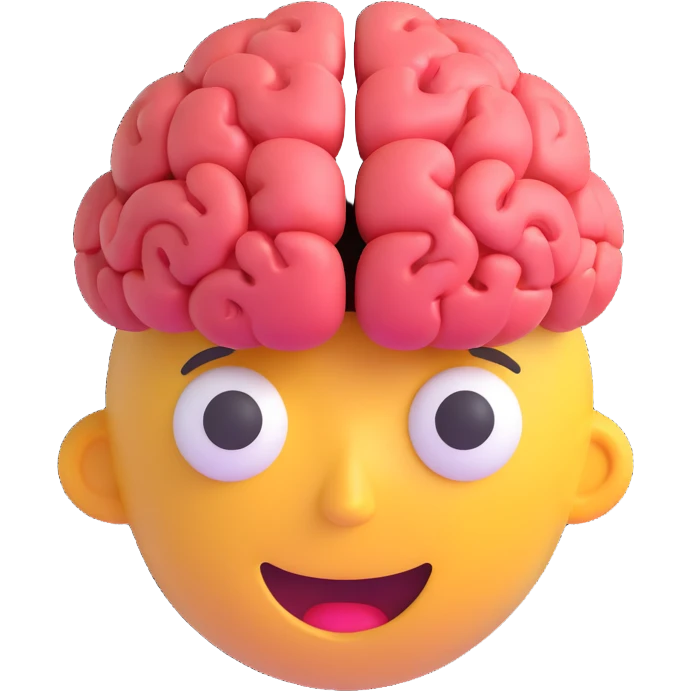 3D emoji of a head with a brain on top, vibrant colors emoji
