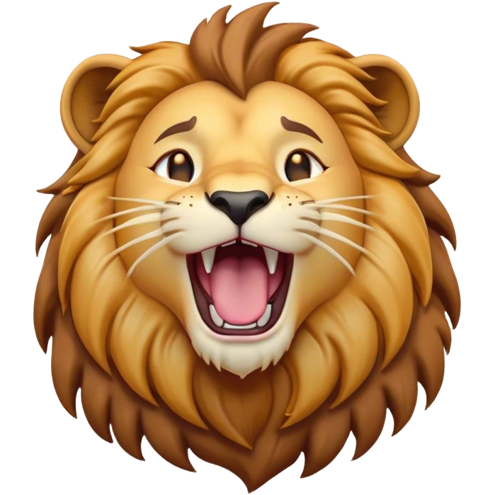 Cinematic Cute Yawning Lion Portrait Emoji, Head tilted slightly with a dramatic, wide-open yawn, showcasing a soft, downy tawny Fur with a majestic mane, floppy ears slightly drooping, round amber eyes barely open in drowsy contentment, Simplified yet irresistibly adorable features, highly detailed, glowing with a soft, cozy glow, high shine, relaxed yet expressive, stylized with a touch of savannah whimsy, bright and endearing, soft glowing outline, capturing the essence of a sleepy yet affectionate lion, so drowsy it feels like it could stretch out of the screen and curl up for a nap! emoji