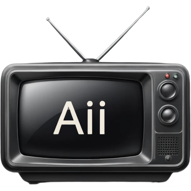 An old simple 2d TV box facing the camera that has simple text 'AI' on its screen. emoji