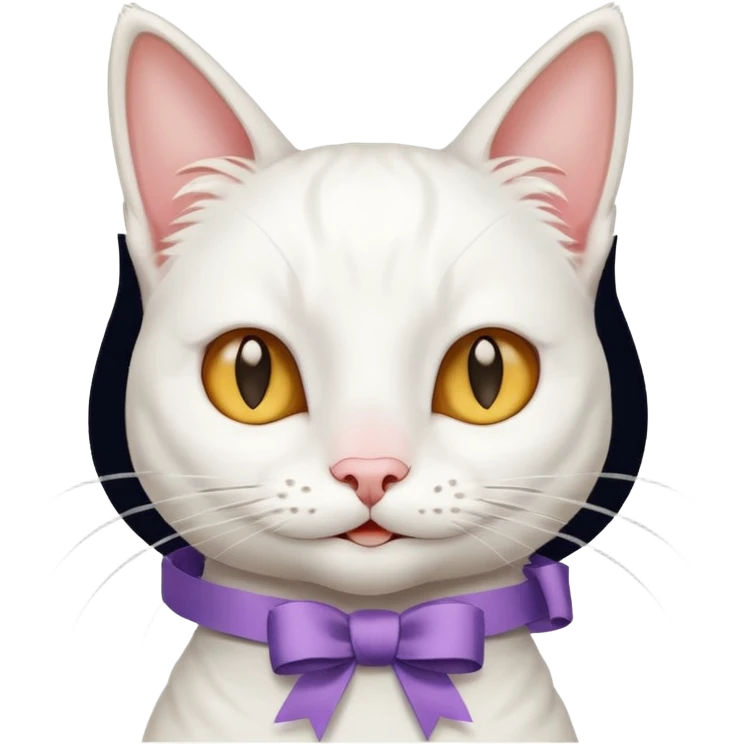 Head of a white cat, smiling, with a loose ribbon on top of its head
 emoji