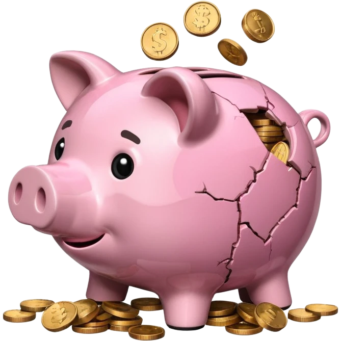 a piggy bank broken in half emoji