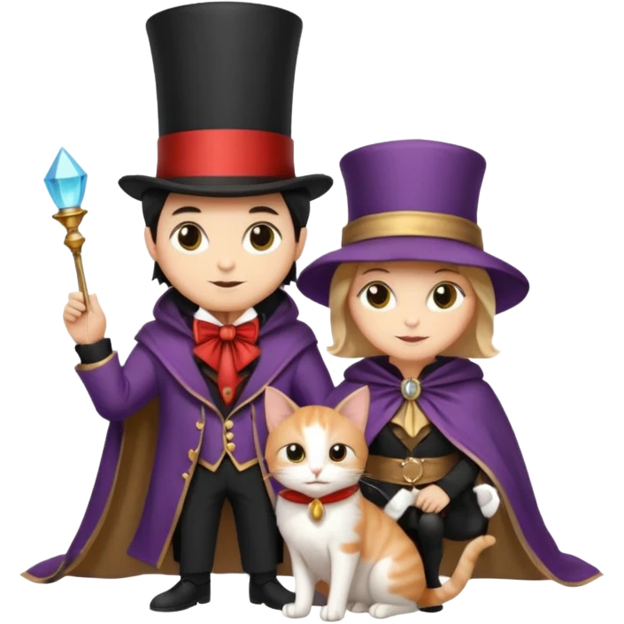 magician couple and their pet cat emoji