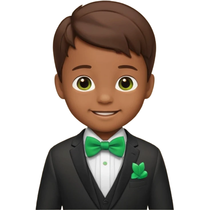 baby, boy, brown hair in suit, with green bow, smile emoji