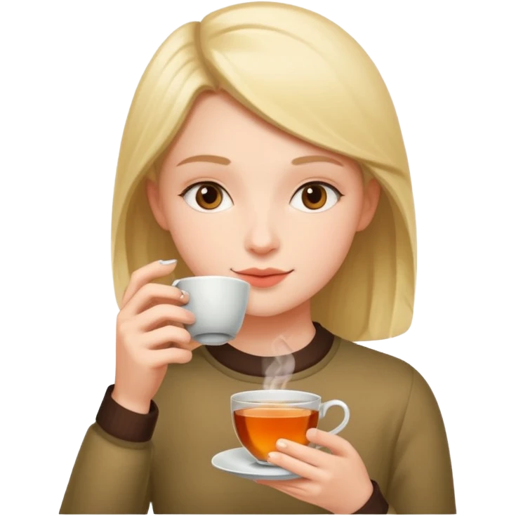 drinking tea looking phone emoji