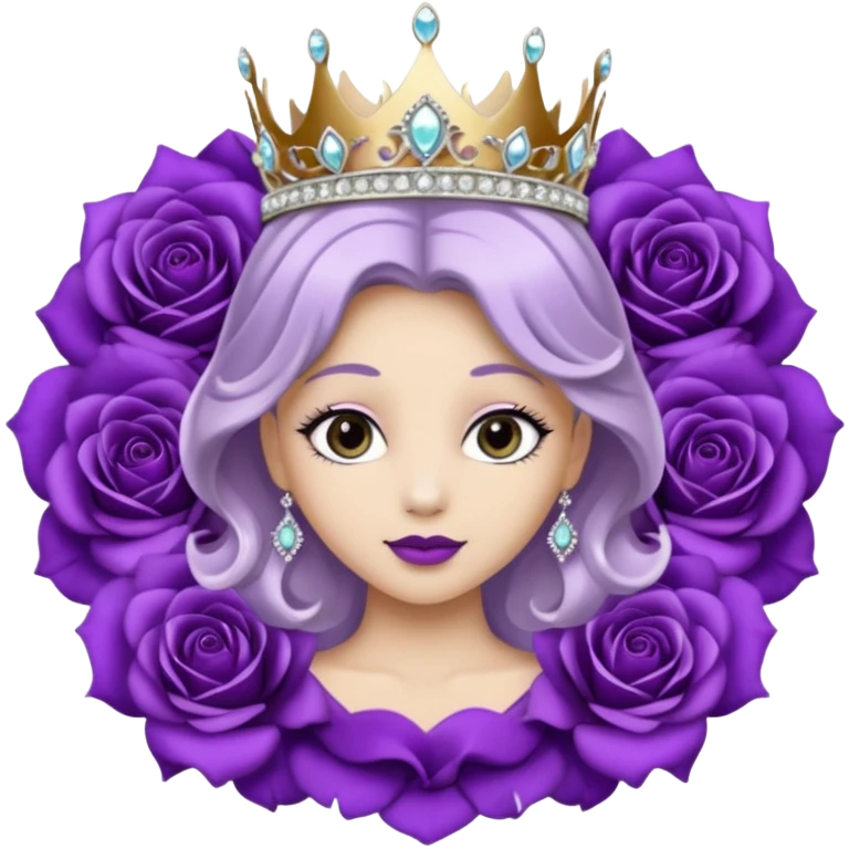 Purple rose flower, silver circle plaque with silver tiara emoji