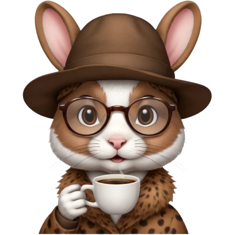 rabbit drink coffe with hat and glasses emoji