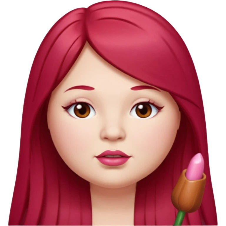 chubby white woman cherry red long straight hair parted middle emoji