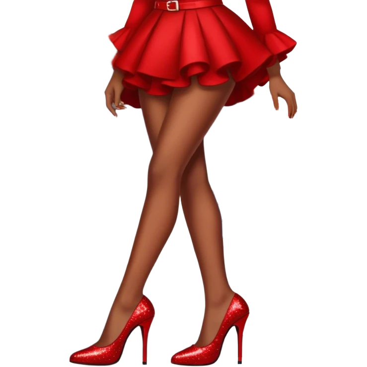 Girl wearing sparkly red heels under a house emoji