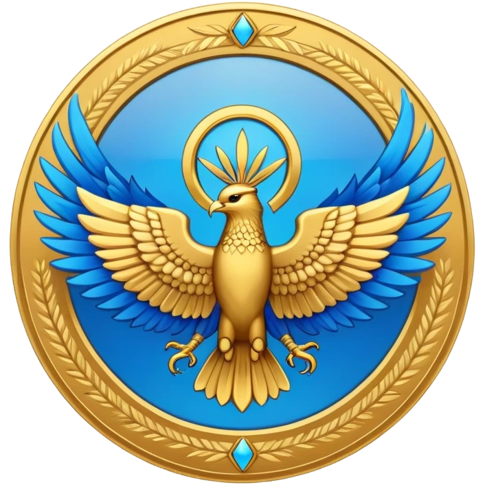 Colorful Faravahar symbol with gold disc and blue wings emoji