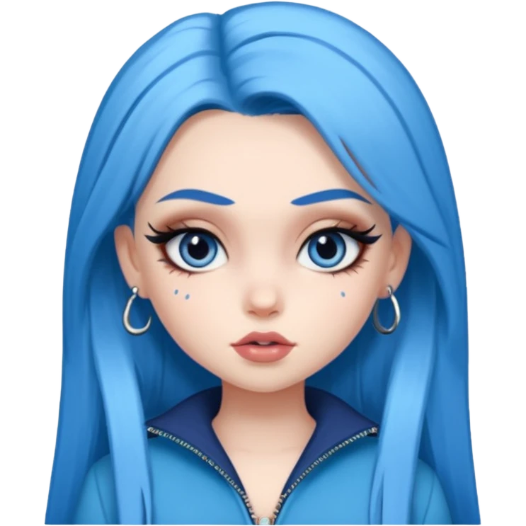 pale skin, bratz baddie, beautiful eyes, eyeliner, blue hair emoji