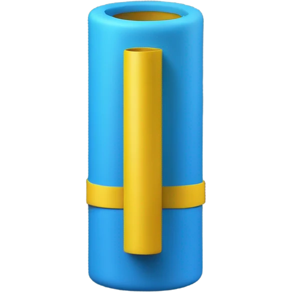 Blue foam tube with yellow ends on both end, not hollow, front view, yellow ends and blue foam emoji