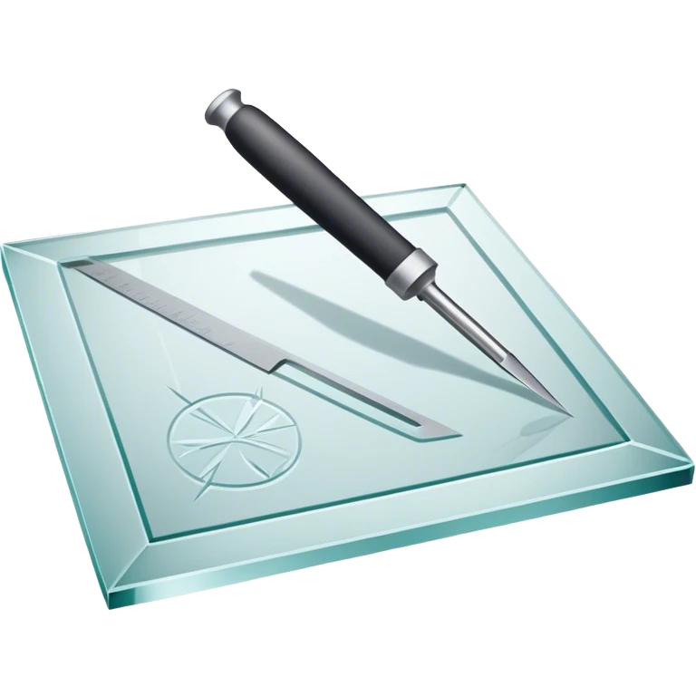 Glass carving icon, piece of glass being etched with carving tools, fine lines and patterns on the glass surface, glass cutter, minimalistic style, clean lines, transparent background. emoji