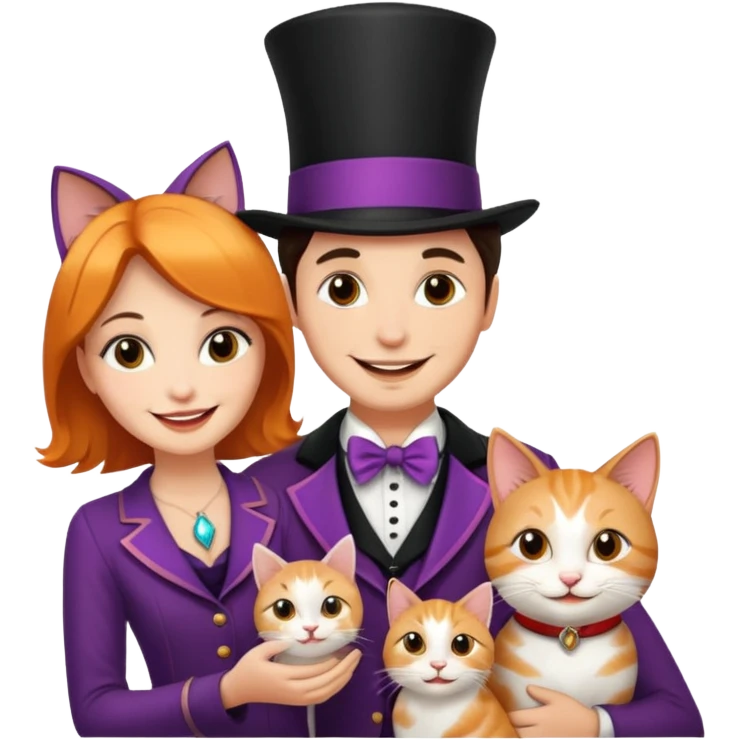 magician couple and their pet cat emoji