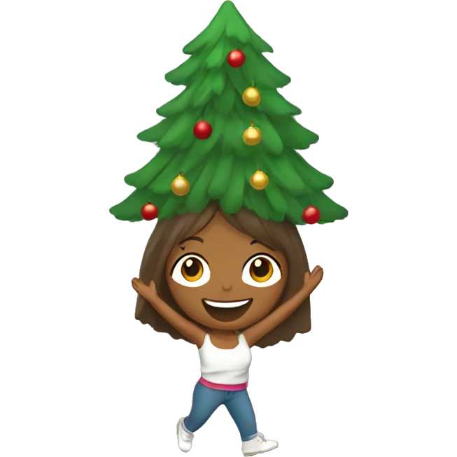 Girl dancing with Christmas tree on her head emoji