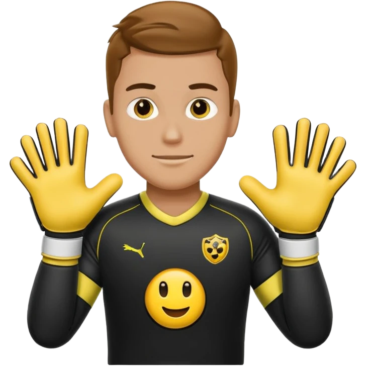 Football goalkeeper gloves with man goalkeeper and small emoji emoji