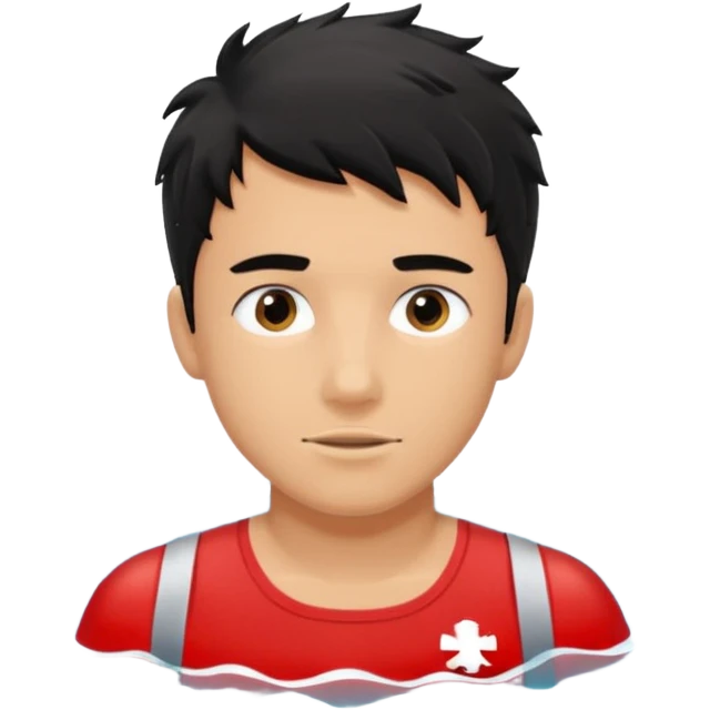 Lifeguard male tanned skin Teenager with Black messy hair swimming to rescue someone emoji
