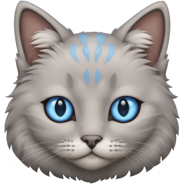 a gray cat with blue eyes on its FOREHEAD emoji