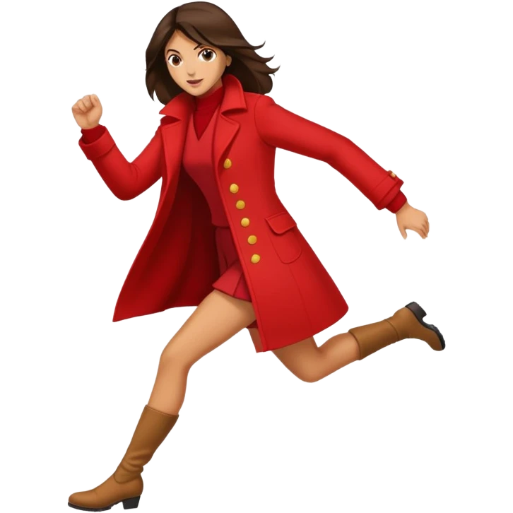 Brunette woman red coat kicking  emoji