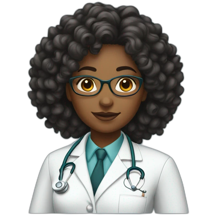 black woman doctor curly hair emoji