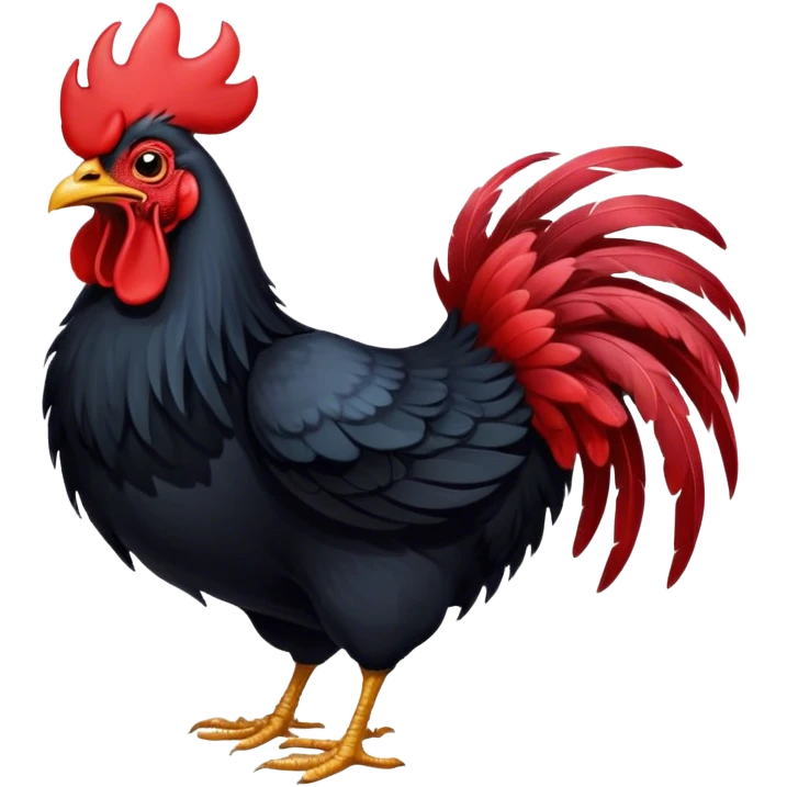 Cinematic Cute Yawning Black Rooster Portrait Emoji, Head tilted slightly with a dramatic, wide-open yawn, showcasing a soft, downy black plumage with a crisp red comb and drooping wings, round eyes barely open in drowsy contentment, Simplified yet irresistibly adorable features, highly detailed, glowing with a soft, cozy glow, high shine, relaxed yet expressive, stylized with a touch of whimsy, bright and endearing, soft glowing outline, capturing the essence of a sleepy yet affectionate rooster, so drowsy it feels like it could stretch out of the screen and curl up for a nap! emoji