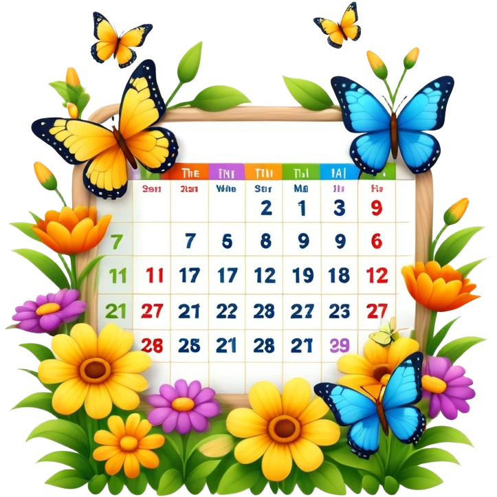spring calendar with flowers and butterflies emoji