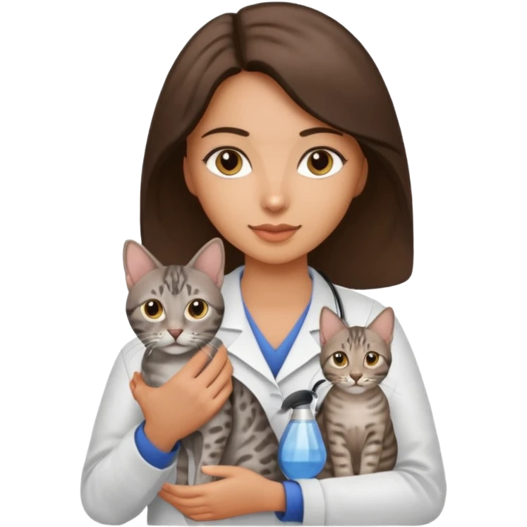 Female pet vet, brunette, Egyptian mau cat emoji