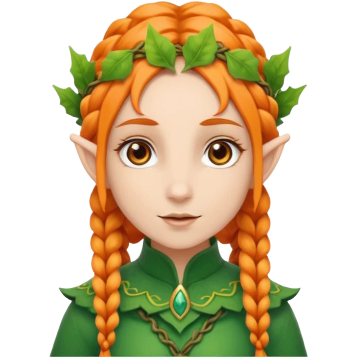 Elf with orange braids and leaf crown emoji
