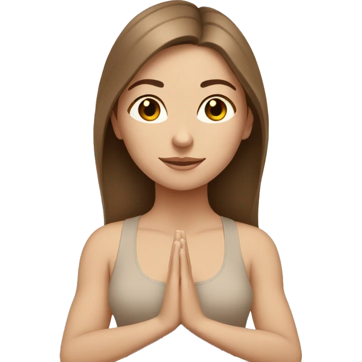 White Girl with brown hair doing yoga in beige tones  emoji