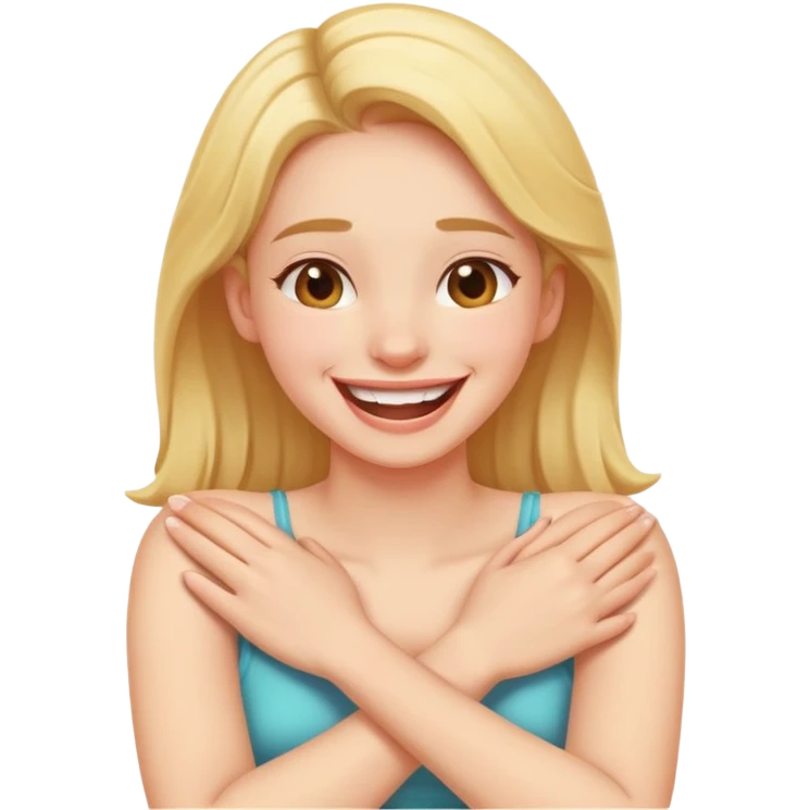 Arms crossed holding neck laughing girl  emoji