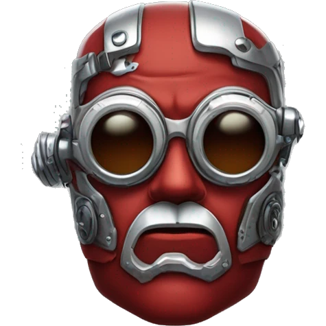 Red skin male cyborg head with white goatee and silver steampunk goggles emoji