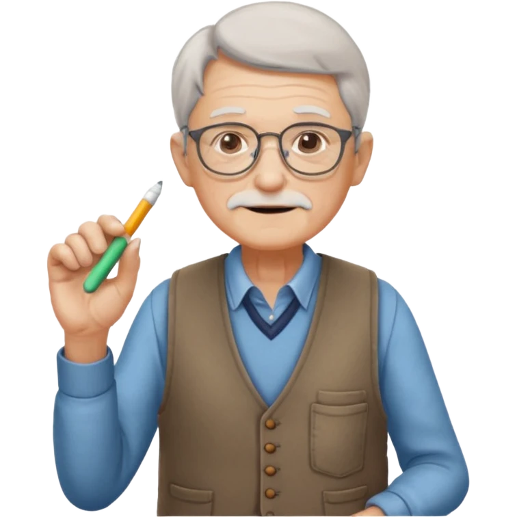 old, wearing vest, wearing glasses, hold chalk on their hand emoji