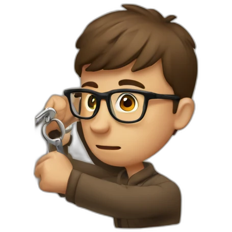 brown-short-haired man wearing glasses, struggling to fit a key into a door-lock emoji