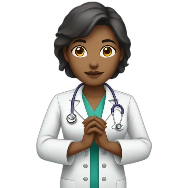 A female doctor holding her hands alongside her body with the palms facing forward emoji