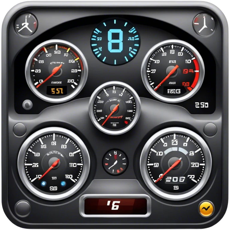 An icon showing a racing game interface, inspired by Grand Turismo. The design features a garage with a selection of high-performance cars, along with race track visuals in the background. Speedometer, lap timer, and other HUD elements add to the excitement. Transparent background emoji