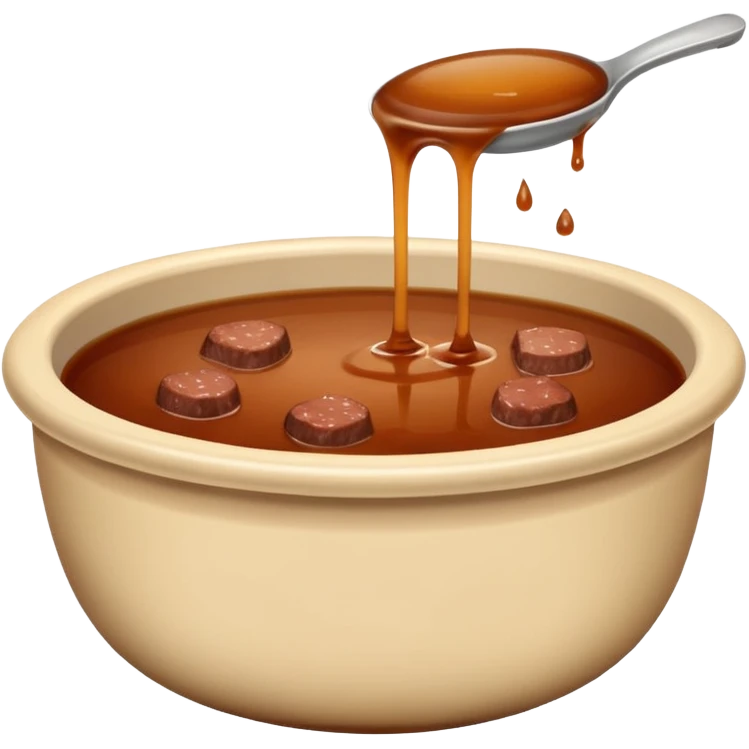 beef stock in a bowl, plain brown liquid, no extra details, emoji style emoji