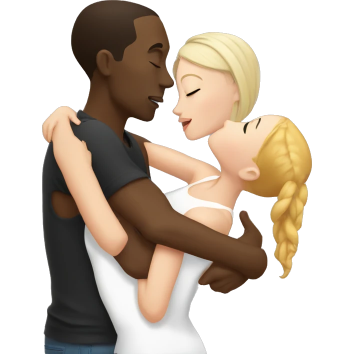 black guy kissing two white girls emoji