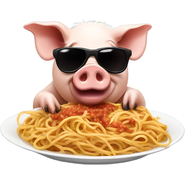 Pig with sunglasses eating spaghetti emoji