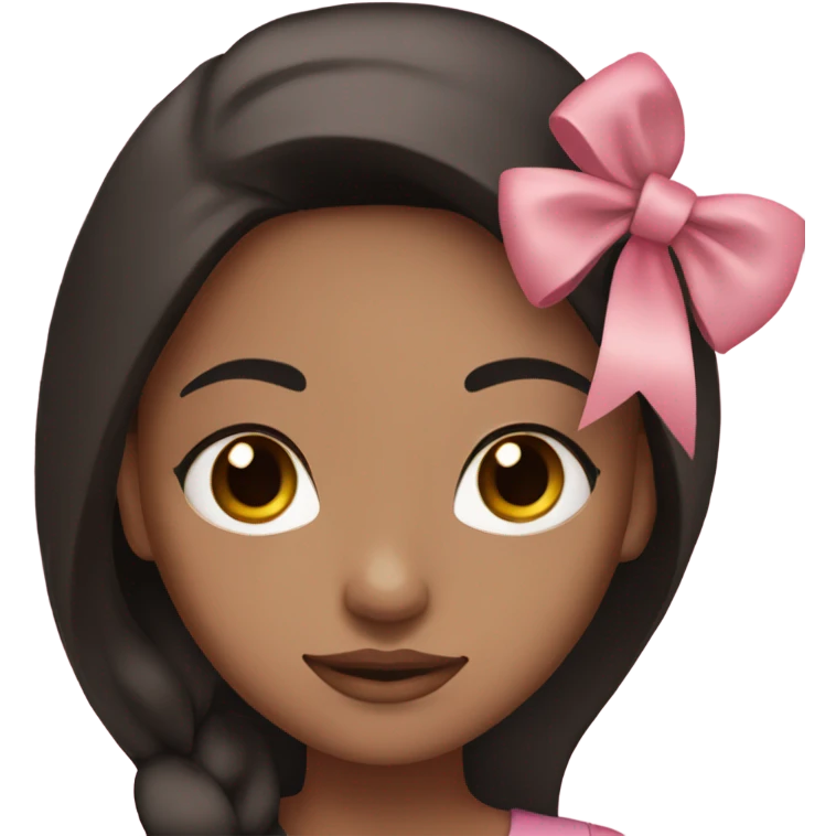 brown pretty girl with makeup with light tan skin and black straight hair with pink bow on hair  emoji