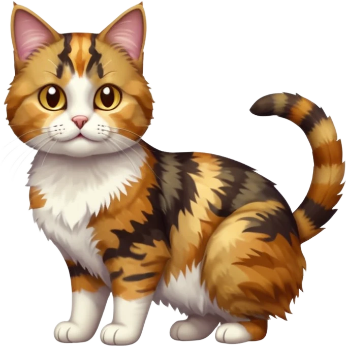 full body colourful light patched calico tabby cat with hazel eyes playing emoji