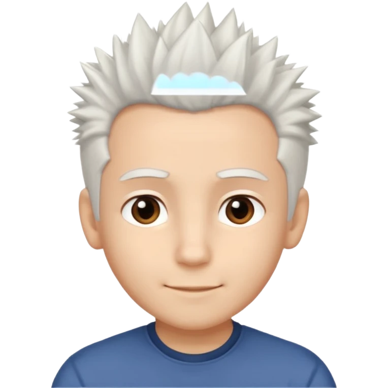 A light-skinned boy with soft, spiky white hair,, brown eyes, and a gentle smile. emoji