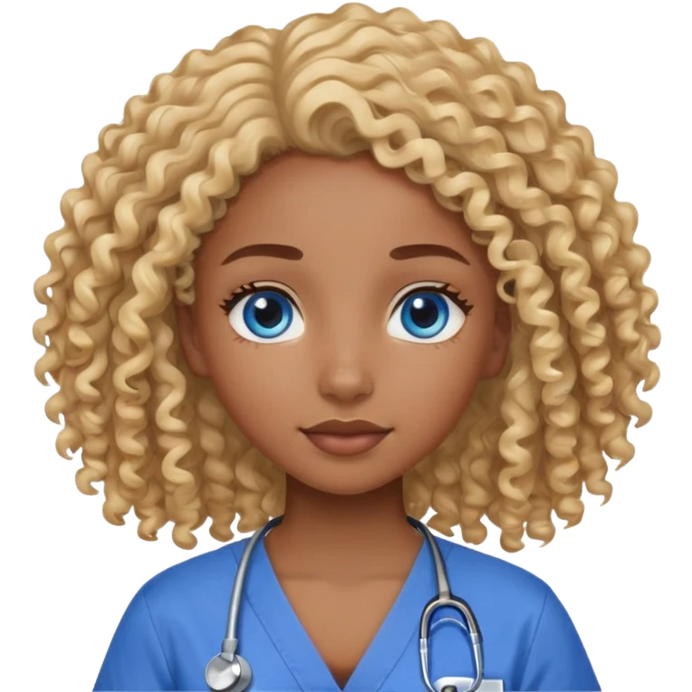 Black Girl with curly blonde hair and blue eyes in scrubs emoji