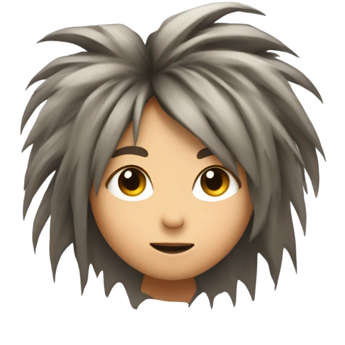 Headbanging girl head with messy hair from headbanging with a hand raised beside the head making an i love you sign with her fingers emoji