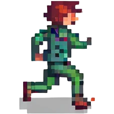 pixel art of a running person, side view, simple and colorful emoji