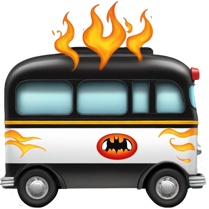 Side view shiny Batman’s black with vertical hot rod flames 1956 ghost busters accessorized school bus emoji