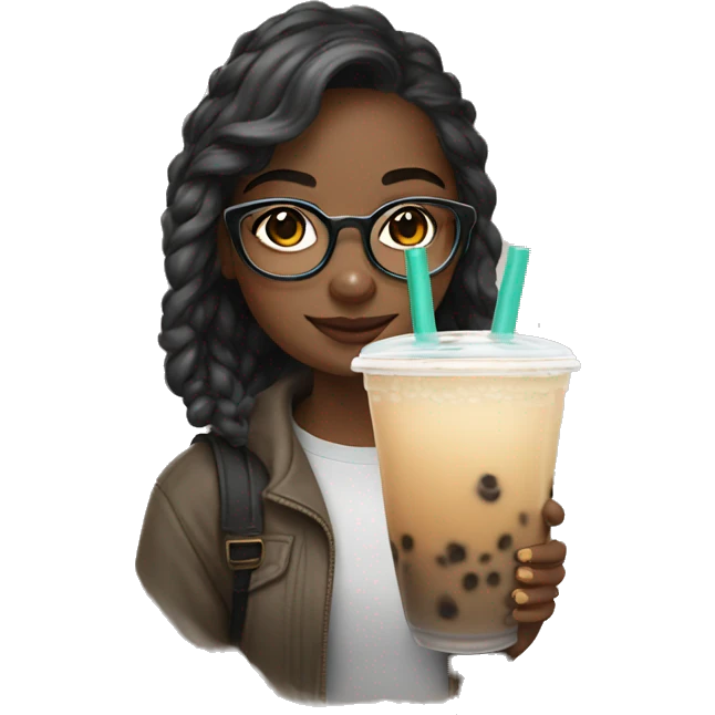 Girl with glasses and boba tea emoji