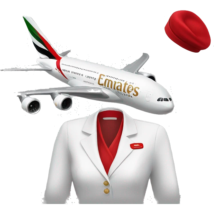 "Emirates Airlines" Flight Attendant with "All Red Cabin Crew Hat" and at left side falling white scarf. emoji