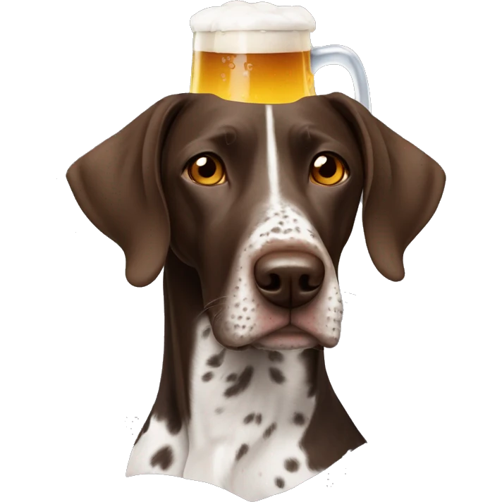 German shorthair with beer mug on head emoji