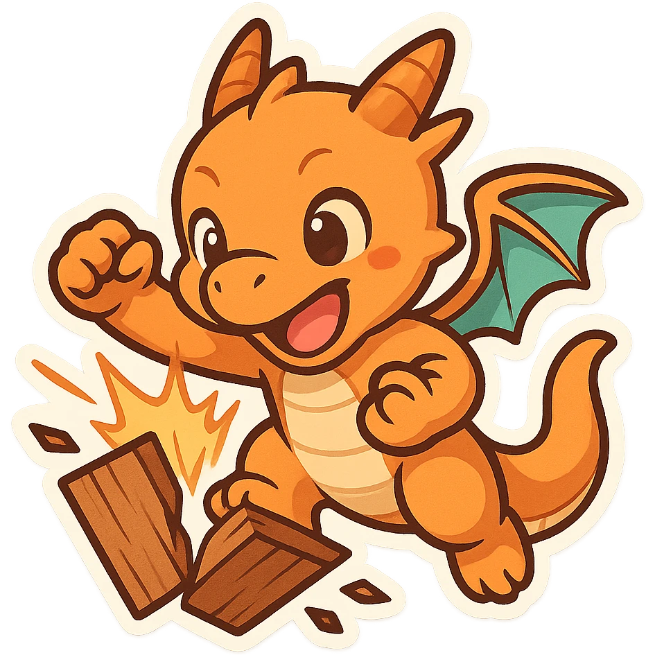 a playful dragon breaking a board with a karate chop, cute and chibi style emoji
