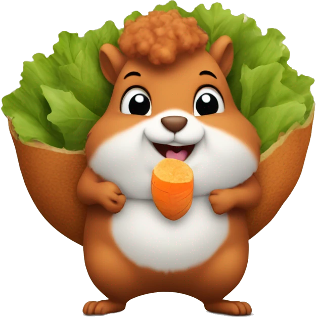 A fat squirrel with curly hair eating a sweet potato emoji