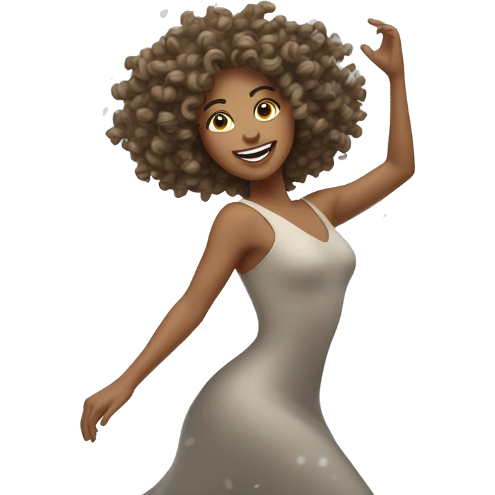 Curly hair tan woman dancing in the snow emoji